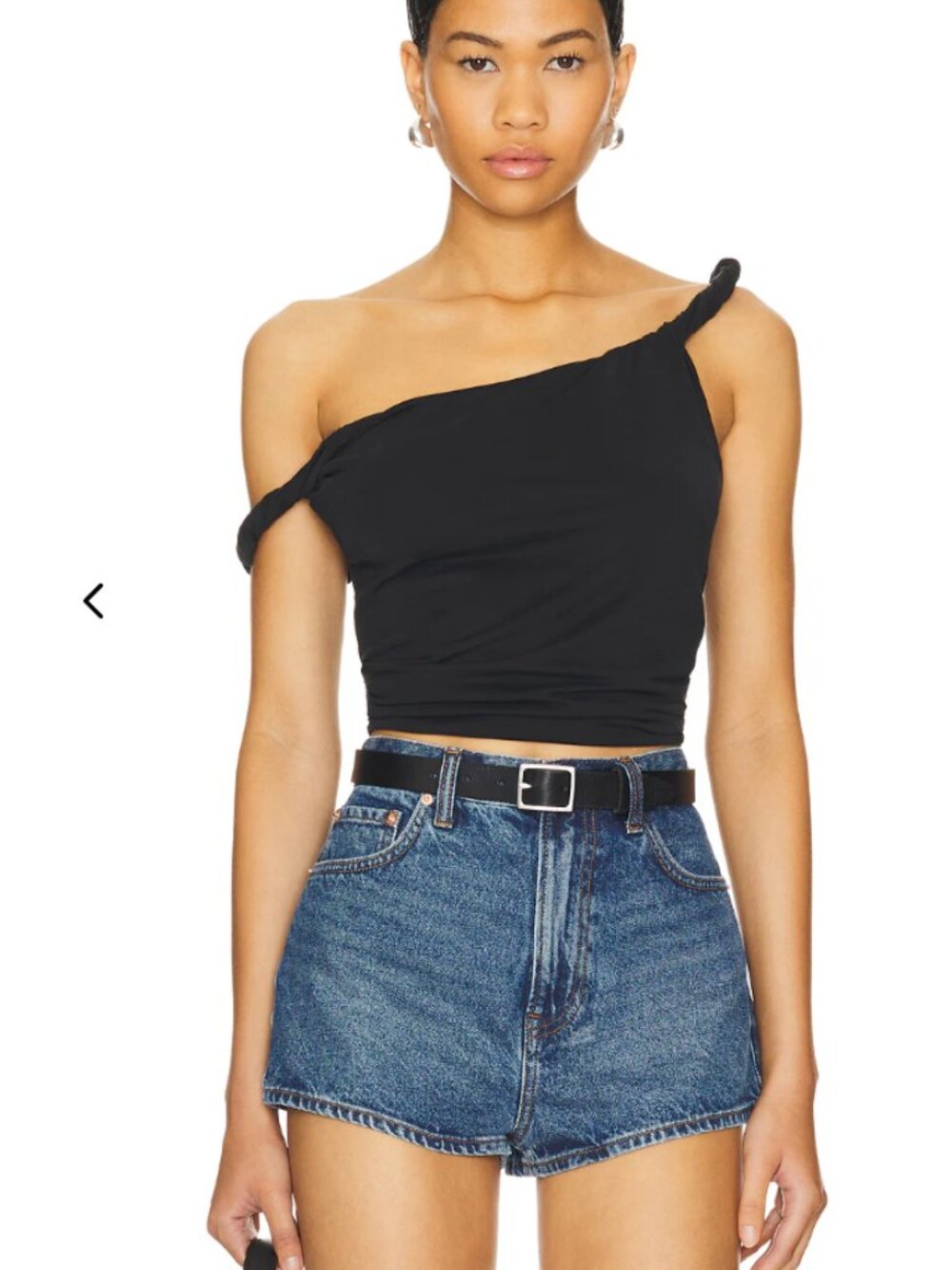 Commense Twisted Off Shoulder Black Ribbed Tank Top Small